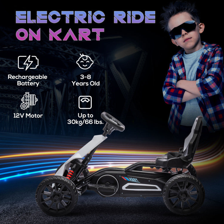 Aosom 12V Electric Go Kart For Kids, Outdoor Ride On Toy With Forward Backward Drive & Adjustable Speed, Gift For Child 3 8 Years Old, White