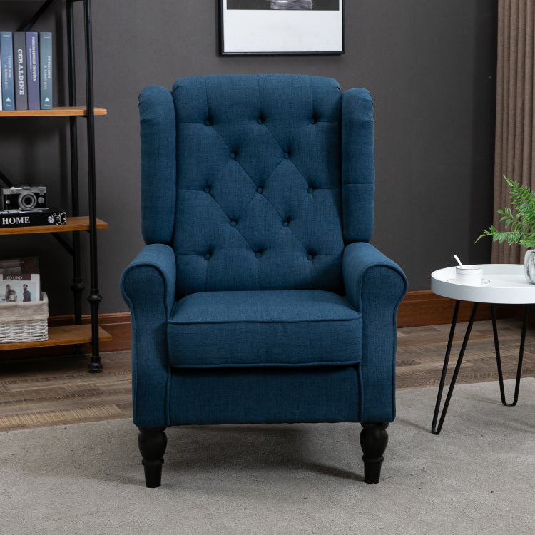 Homcom Button Tufted Accent Chair With High Wingback, Rounded Cushioned Armrests And Thick Padded Seat, Blue