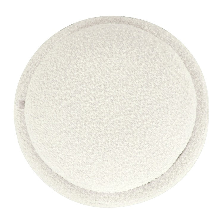 Pero Storage Ottoman, 18 Inch Round Removable Lid, White Boucle Fabric