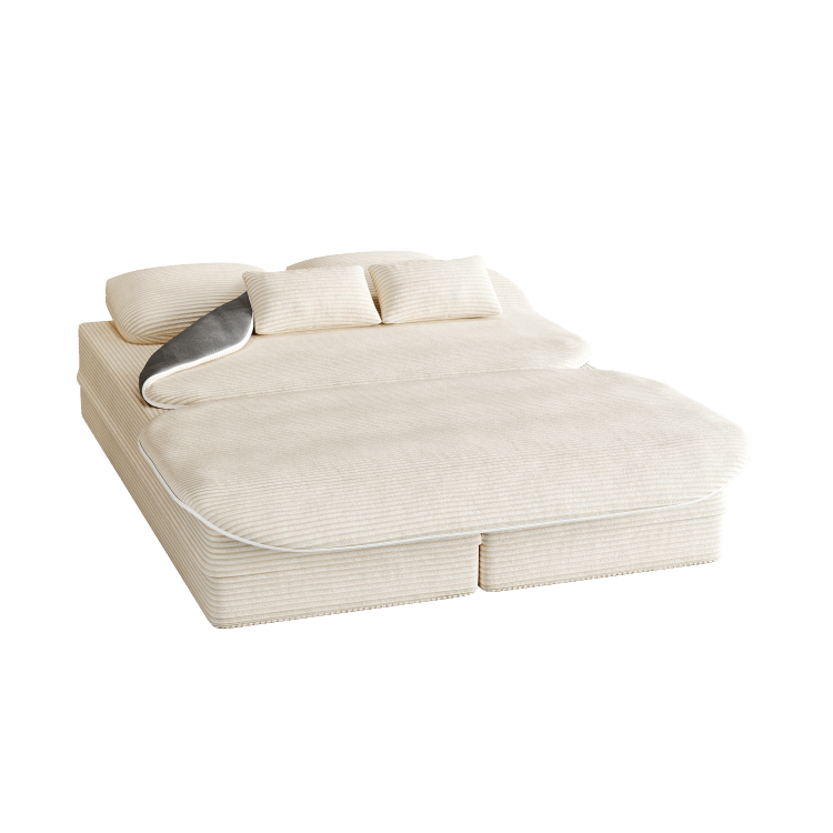 75''2 In 1 Foldable Sofa,Convertible Sleeper Foam Sofa Bed With Multi Functional Blanket, Corduroy Floor Folding Sofa Bed, Floor Sofa Lounge Sofa For Living Room Bedroom Lounge Studio