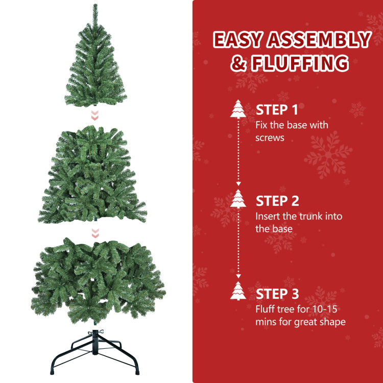 8Ft Artificial Christmas Tree With 1136 Pvc Tips, Hinged Structure & Metal Stand Full Green Holiday Tree For Office, Apartment, Or Party Decoration