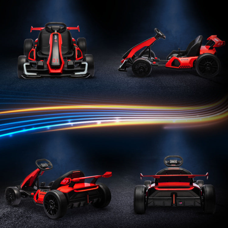 Aosom 24V 7.5 Mph Electric Go Kart With Adjustable Seat, Drifting Car Battery Powered Ride On Toy Outdoor With Slow Start, Button Start, Music, Honking Horn, Lights, For 6 12 Years Old, Red