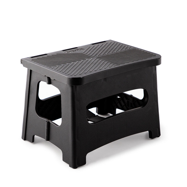 9In Folding Step Stool, Compact, Portable, Non Slip, 300 Lbs. Weight Capacity For Adults And Children. Secure Non Slip Top And Rubber Feet, Great For Home And Camping, Black Color