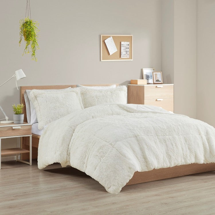 King Cal King Shaggy Long Fur Comforter Mini Set