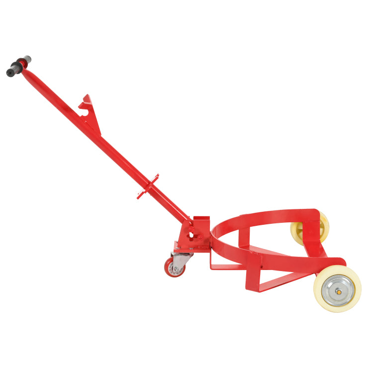 55 Gallon Drum Dolly, 1200Lbs Capacity, With 2 Fixed Pu Wheels And 1 Swivel Wheel Low Profile Steel Oil Drum Caddy Oil Barrel Drum Roller Hand Cart Red