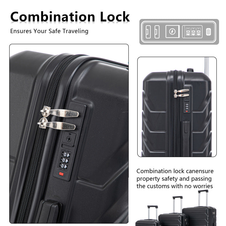 Hifine Tourist 20" 24" 28" 3 Pcs Set In Abs Spinner Wheel Luggage, Matching Color , With Combination Lock Black