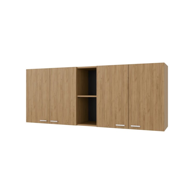 Natural Oak Wall Cabinet Kitchen In Melamine With 4 Door And Open Storage