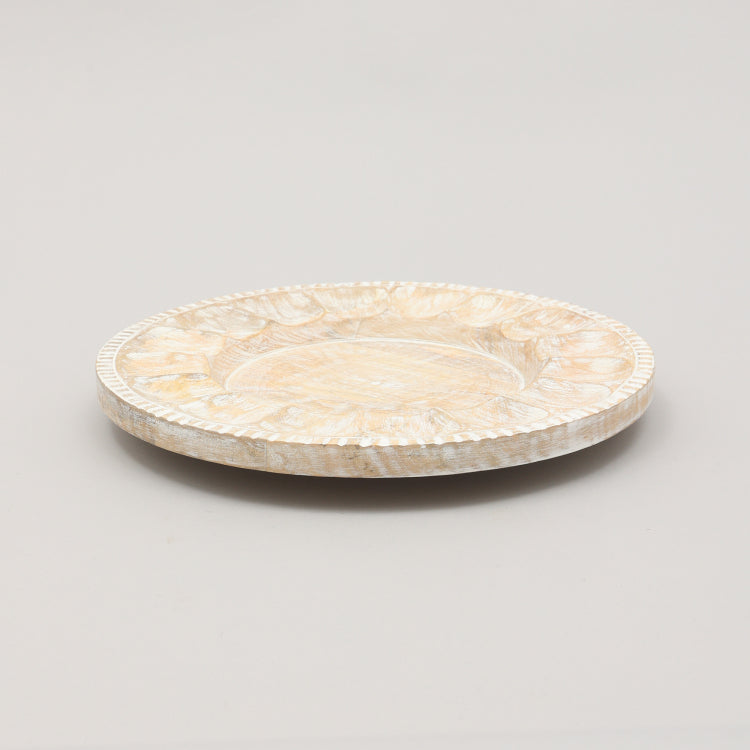 Handcrafted 13" Wood White Charger Plate Wooden Dinning Placemat Artisan Wood Tableware