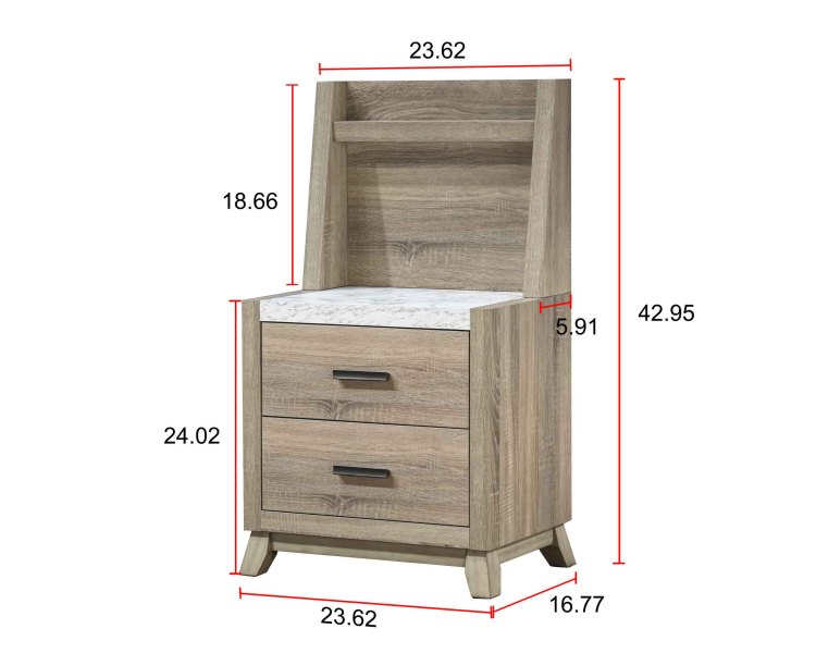 1Pc Rustic Transitional Contemporary Nightstand Wall Panel Natural Brown Faux Stone Top W Led Light Bed Side Cabinet