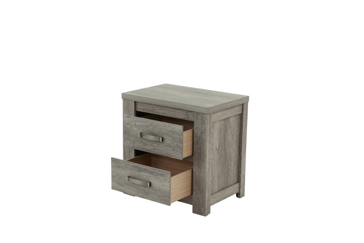 Bedroom Furniture Rustic Light Grey Simple 1Pc Nightstand 2 Drawers Bed Side Table Solidwood