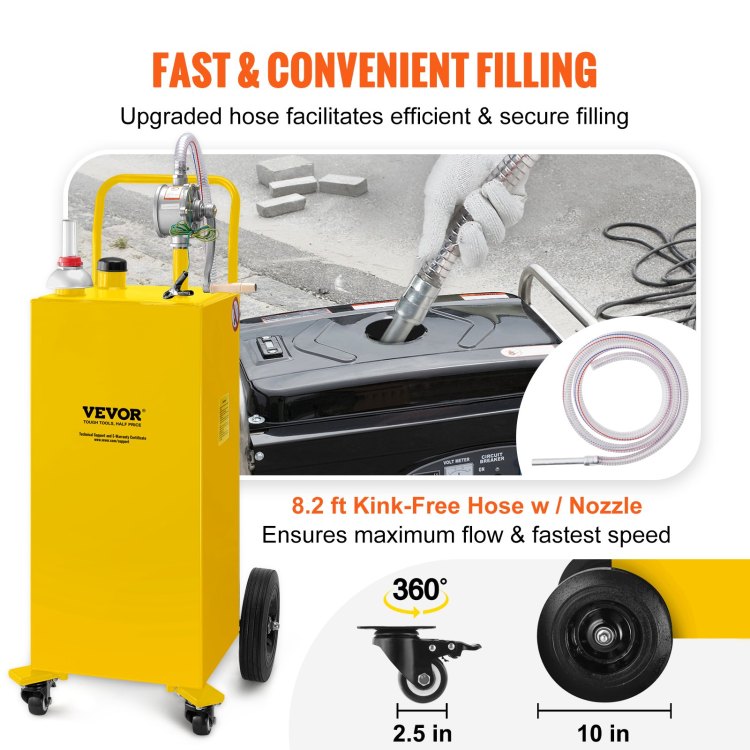 Fuel Caddy, 35 Gallon, Gas Storage Tank On 4 Wheels, With Manuel Transfer Pump, Gasoline Diesel Fuel Container For Cars, Lawn Mowers, Atvs, Boats, More, Yellow