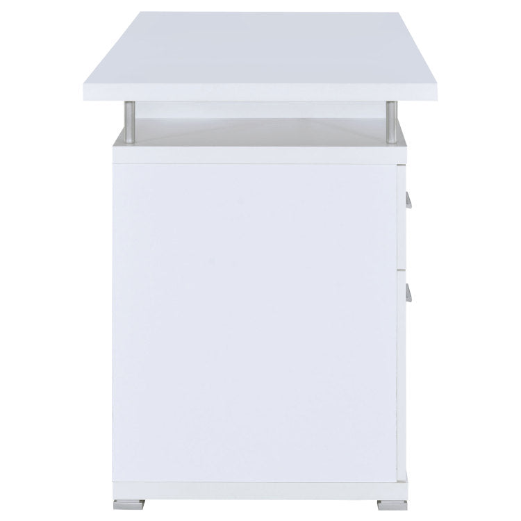 Rochelle White Computer Desk With 2 Drawers And Cabinet