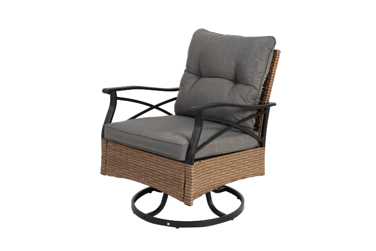 Outdoor Swivel Rocker Chairs Set 3 Piece With 1 Table And 2 Rocking & Swivel Chairs Support 350Lbs Brown Wicker Outdoor Furniture Patio Conversation Set