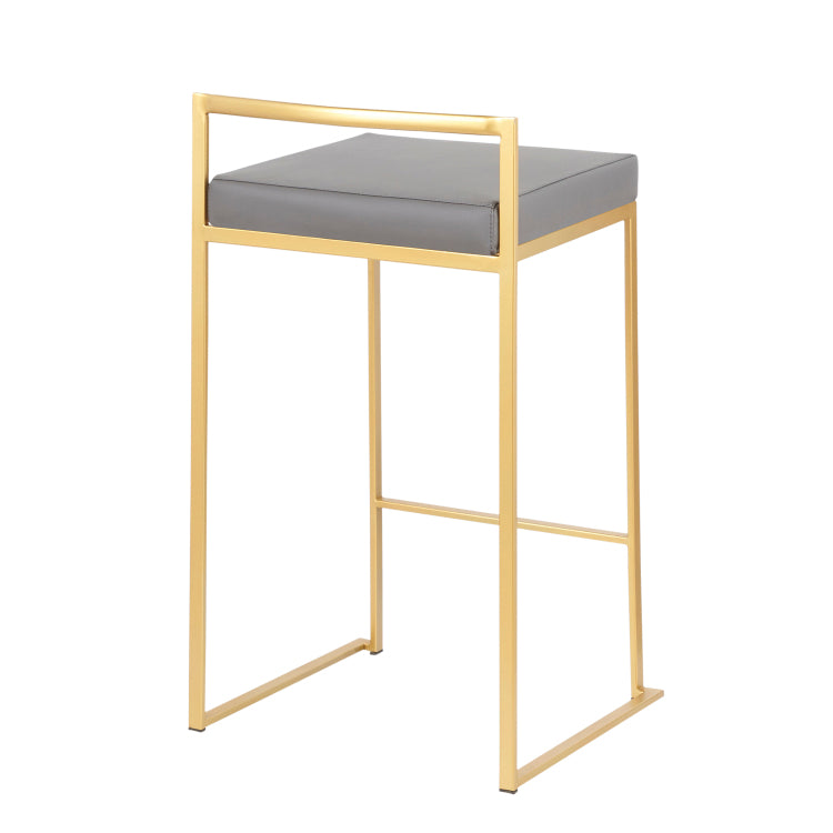 26" Contemporary Counter Stool In Gold Metal With Grey Faux Leather Set Of 3
