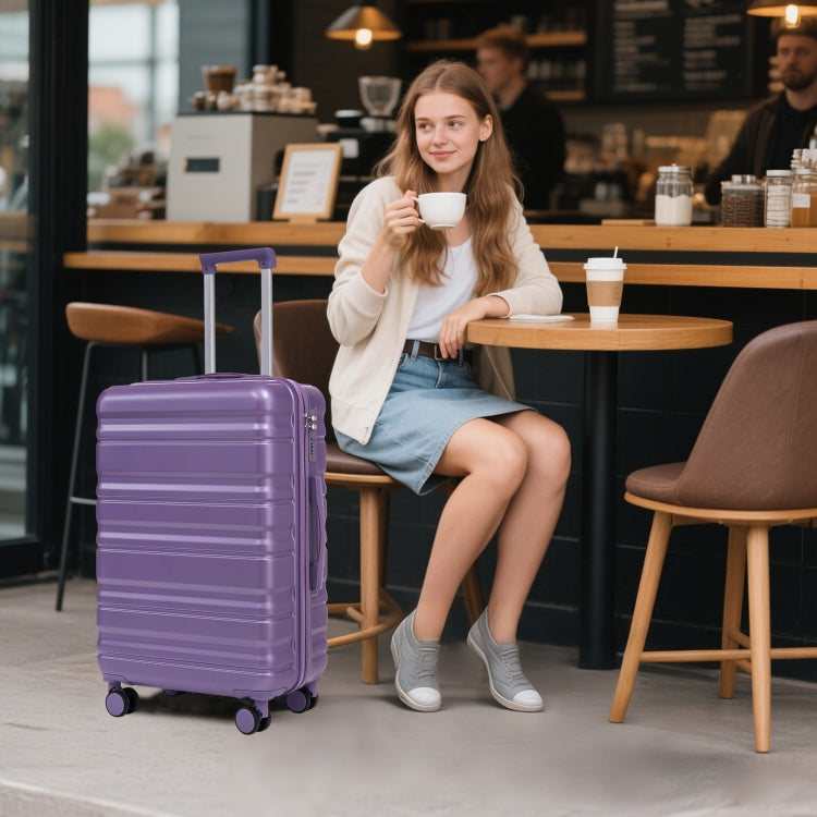 Hifine Tourist 20" 24" 28" 3 Pcs Set In Abs Spinner Wheel Luggage, Carry On Suitcase, Matching Color, Combination Lock Purple
