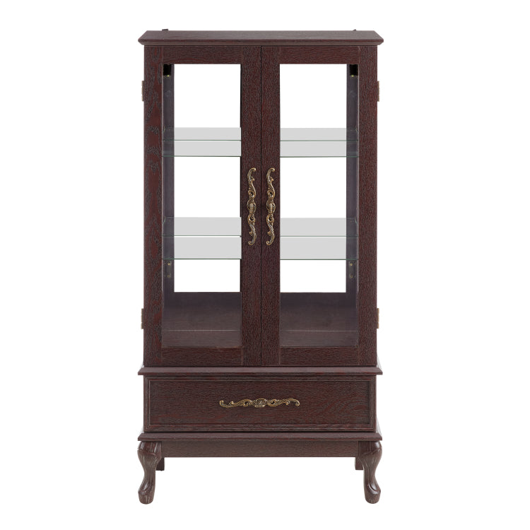 Curio Cabinet Lighted Glass Cabinet Glass Wine Cabinet Curio Display Cabinet With Adjustable Glass Shelves 2 Doors And 1 Drawer Cabinet Sideboard With Bulb Included Dark Cherry