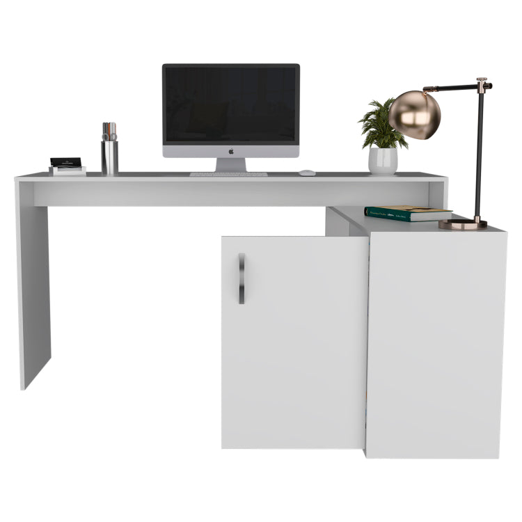 Dallas L Shaped Home Office Desk, Two Shelves, Single Door Cabinet
