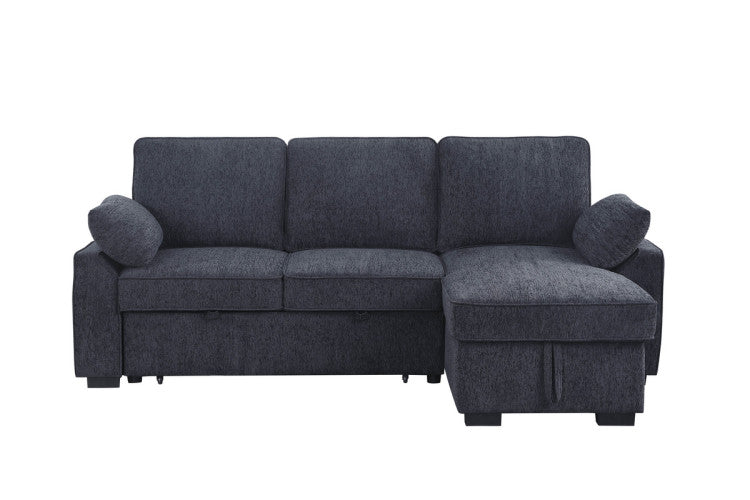 Marcello 91"W Charcoal Chenille Fabric Reversible Sleeper Sectional With Storage Chaise, Drop Down Table, Cup Holders And Charging Ports