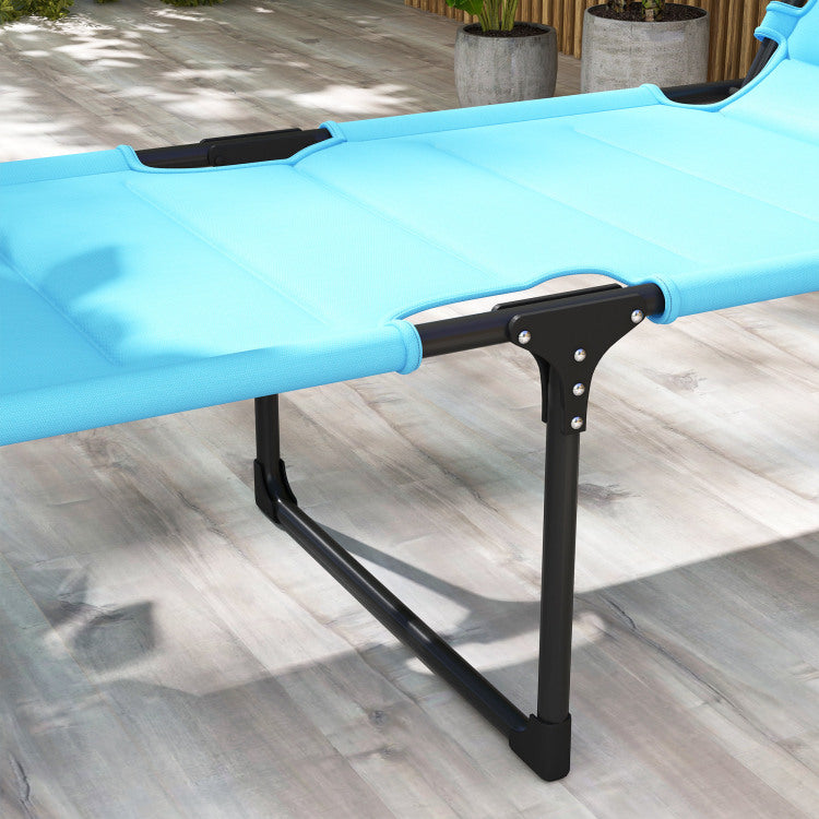 Outsunny Outdoor Lounge Chair, Adjustable Backrest Folding Chaise Lounge, Cushioned Tanning Chair W Sunshade Roof & Pillow Headrest For Beach, Camping, Hiking, Light Blue