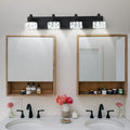 Modern 4 Light Matte Black Led Vanity Light Fixture With Crystal Glass Shades, Bathroom Wall Sconce For Elegant And Contemporary Home Decor