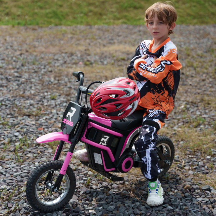 Aosom Electric Dirt Bike With Twist Grip Throttle, 24V 350W Off Road Electric Motorcycle, Up To 15 Mph With Brake, Music Horn, Rear Suspension For Ages 13 Years, Pink