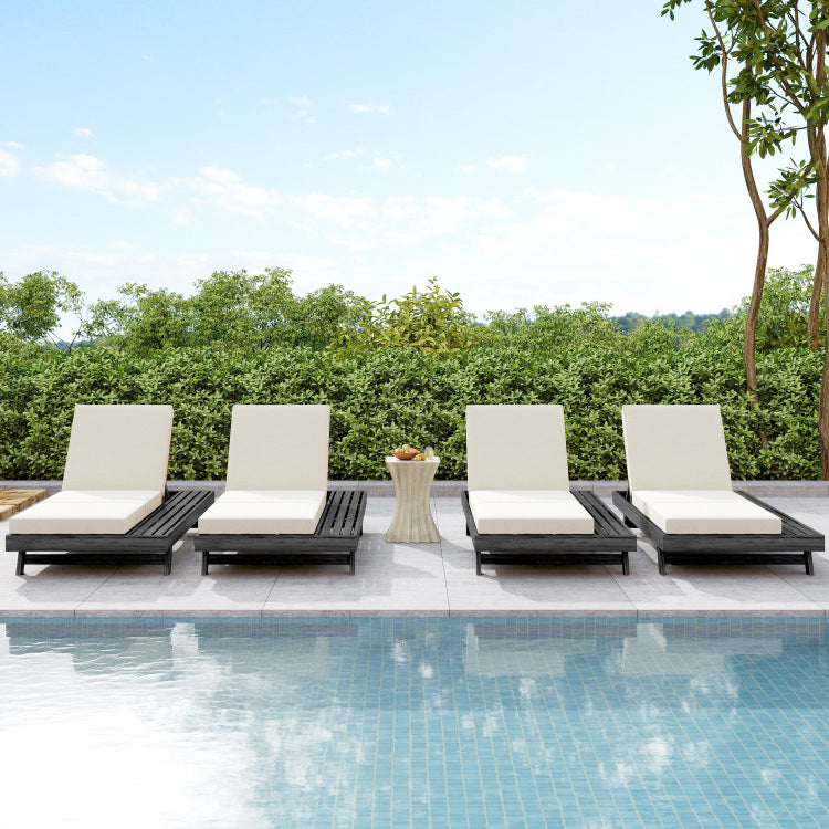 Lounge Chaise Set, Space Available On One Side, Acacia Solid Wood In Black With Lounge Cushion Cream & Triple Fold Matching Dark Grey Version Available