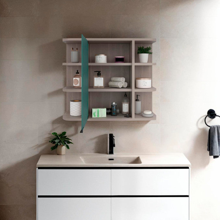 Medicine Cabinet 19" H, Six External Shelves, Three Interior Shelves, Light Gray