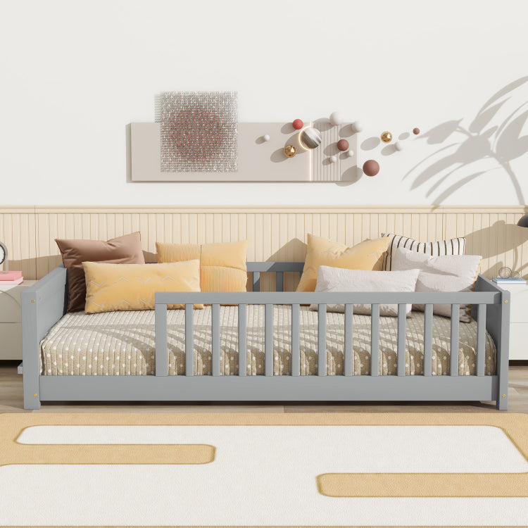 Twin Size Floor Platform Bed With Built In Book Rack,Grey Old Sku:W504P143306