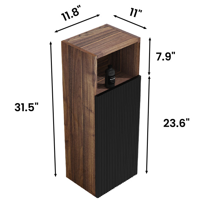 Cc1014S110.309 Black & Walnut Bathroom Floating Side Cabinet, Wall Mounted Storage Cabinet For Small Space, Kd