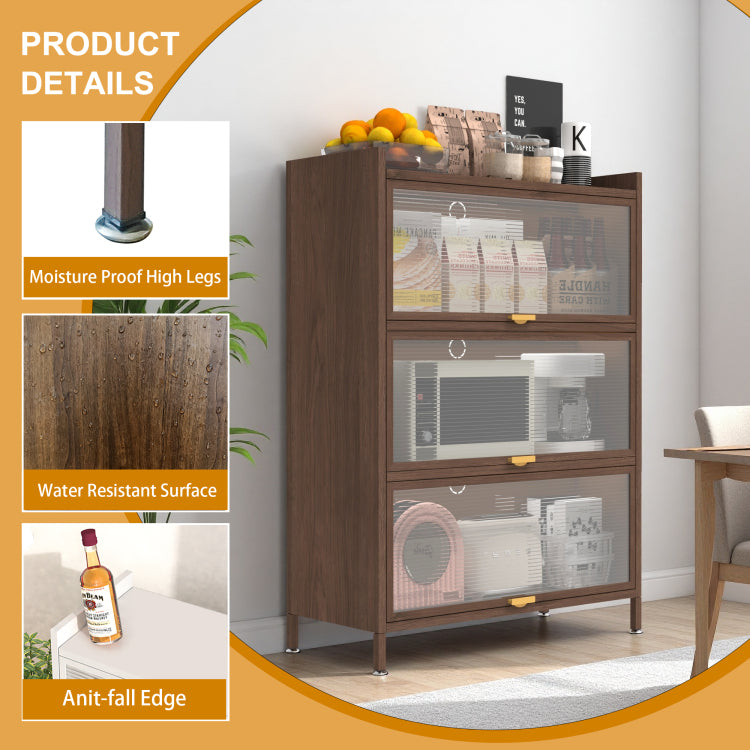 44'' Tall Metal 3 Flip Doors Cabinet, With Ample Storage Space For Bedroom, Office, Living Room, Hallway, Entryway Walnut