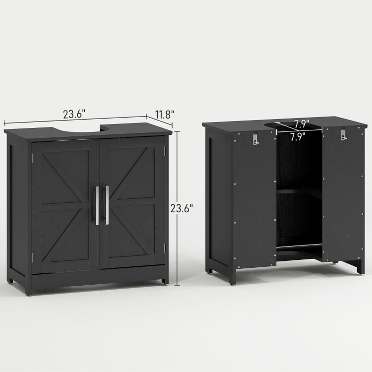 Pedestal Sink Storage Cabinet, Bathroom Sink Cabinet With 2 Barn Doors And Adjustable Shelf Without Washbasin