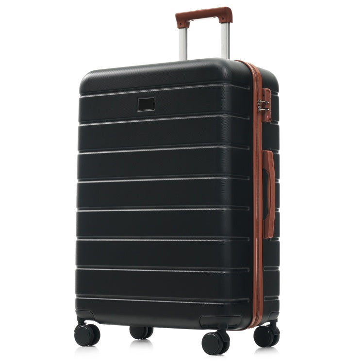 Premium Abs Travel Luggage Set , 3 Piece Tsa Lock Suitcase Ensemble With 20, 24, And 28 Inch Sizes With 360 Spinner Wheels, Black And Brown