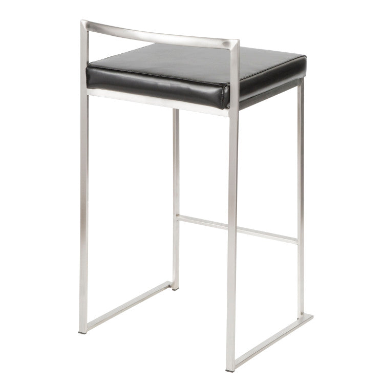 Contemporary Stackable Counter Stool In Black Faux Leather Set Of 2