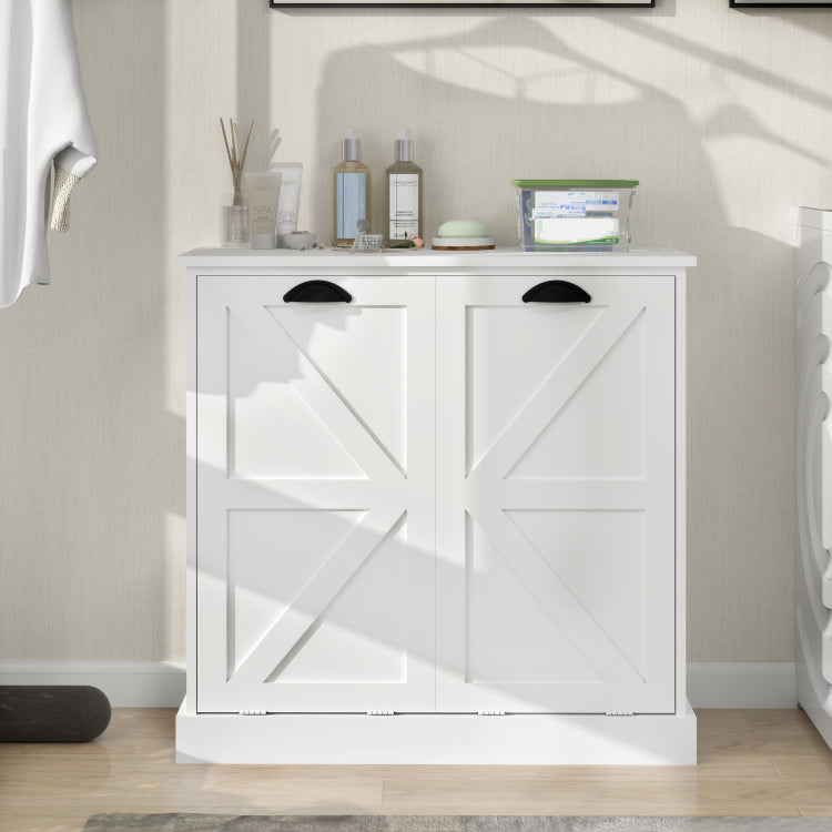 Two Compartment Tilt Out Laundry Sorter Cabinet White
