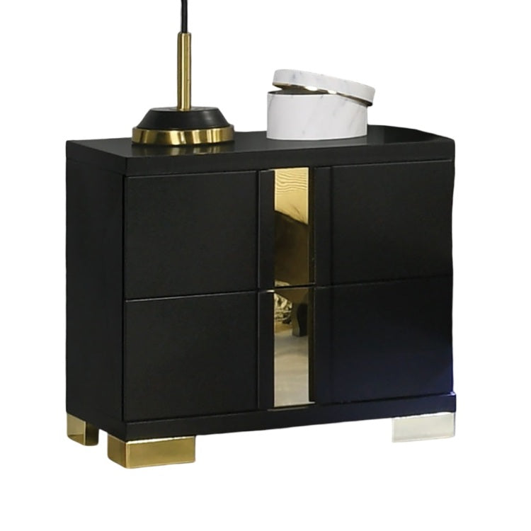 Attractive Beautiful Nightstand Bedroom Furniture Black And Gold Finish Bracketed Metal Legs 1Pc Bedside Table