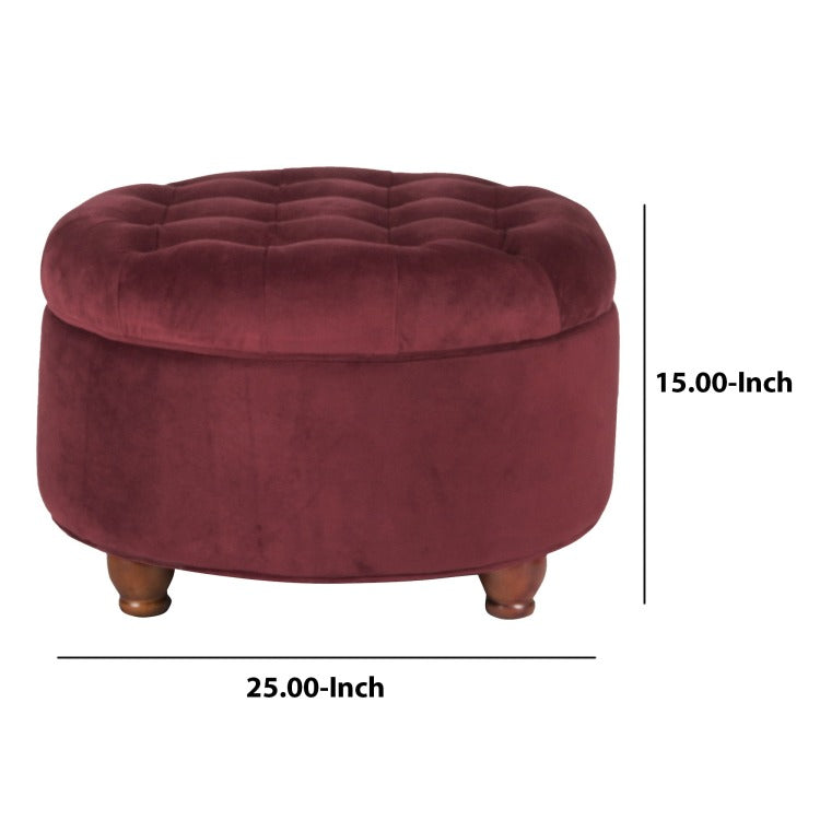 Velvet Upholstered Wooden Ottoman With Tufted Lift Off Lid Storage, Red
