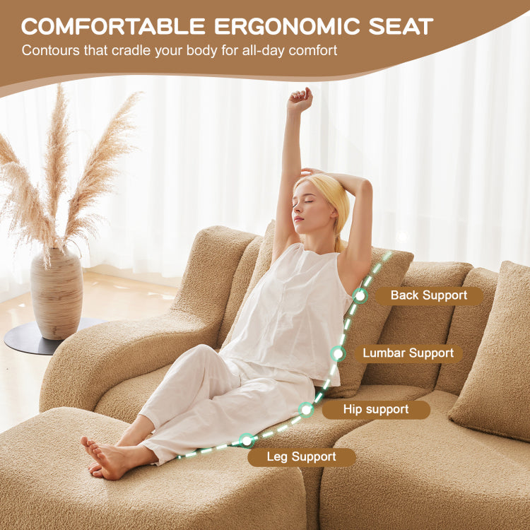 Soft Teddy Fabric Boneless Sofa,No Assembly Required Streamlined Design,Anti Slip Design 32D High Density Sponge Fits Living Rooms Bedrooms,Camel