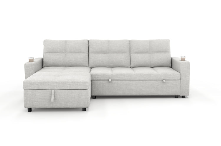 Convertible Fabric Sofa Bed, Pullout Sectional Sleeper Sofa Couches With Usb Charging & Cup Holders, L Shape Sleeper With Storage For Living Room Beige