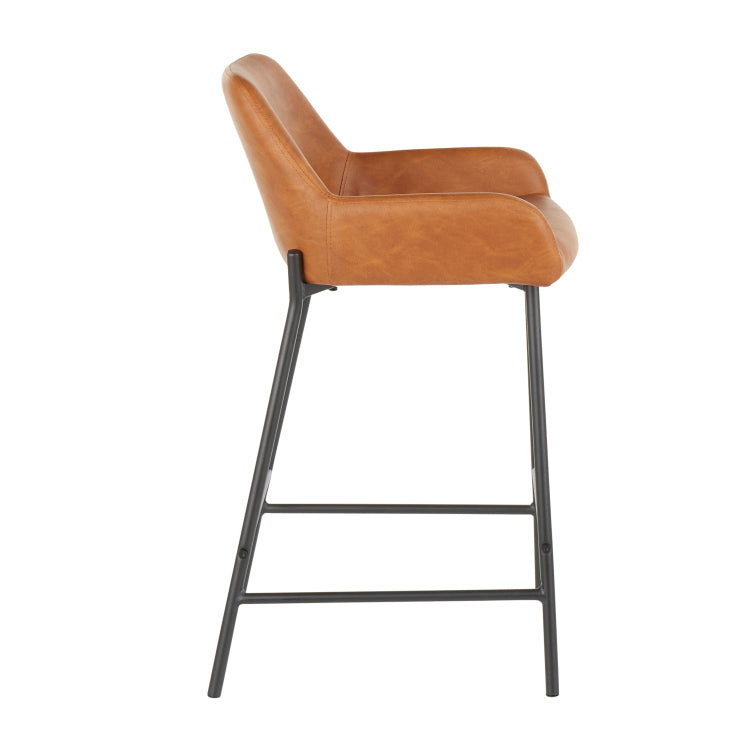 Counter Stool In Black Metal And Camel Faux Leather Set Of 2