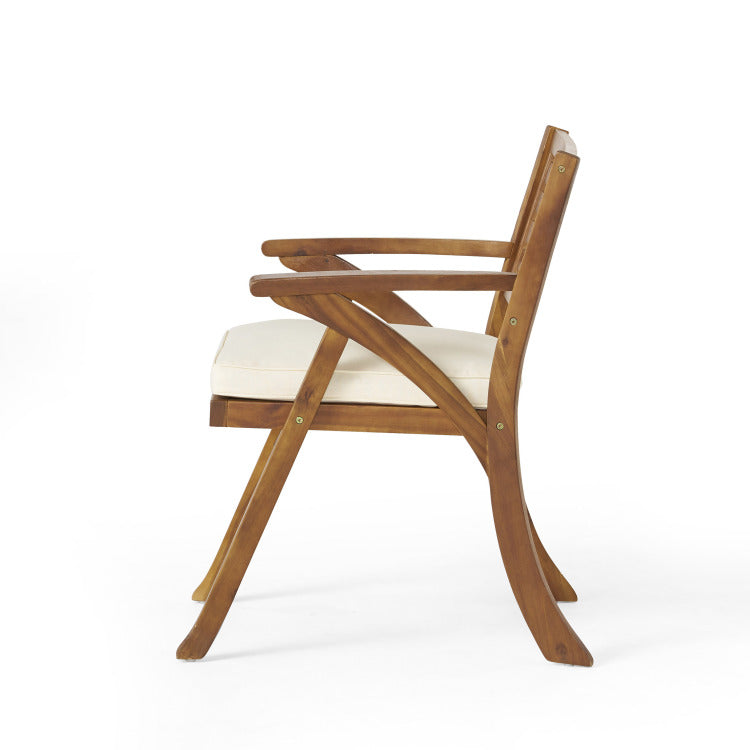 Outdoor Hermosa 3 Pieces Kd Wood Dining Set With Cushions,Teak Finish