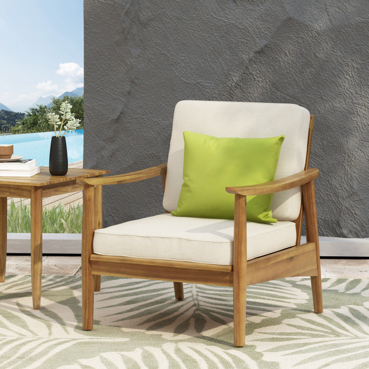 Club Chairs Laurent 500Lbs Capacity Acacia Outdoor, Teak Finish Patio Furniture Sets With Thick Cushion, Appropriate For Garden Porch