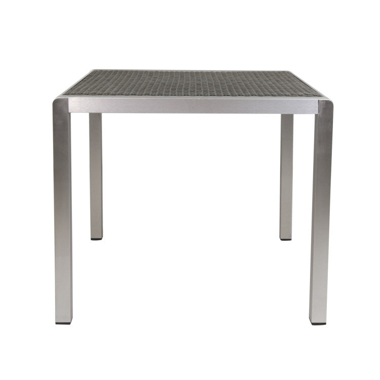 Outdoor Dining Table Anodized Aluminum Wicker Table Top Square Silver And Gray 35"
