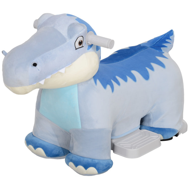 Qaba 6V Kids Electric Ride On Animal, Battery Powered Tyrannosaurus Ride On Toy, With Music Forward, Pu Wheels, Foot Pedal, For Girls Boys Aged 18 36 Months, Blue