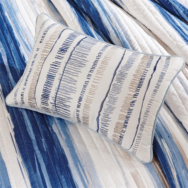 6 Piece Printed Quilt Set With Throw Pillows Blue Full Queen