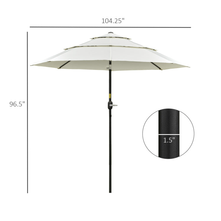 Outsunny 9Ft 3 Tiers Patio Umbrella Outdoor Market Umbrella With Crank, Push Button Tilt For Deck, Backyard And Lawn, Beige