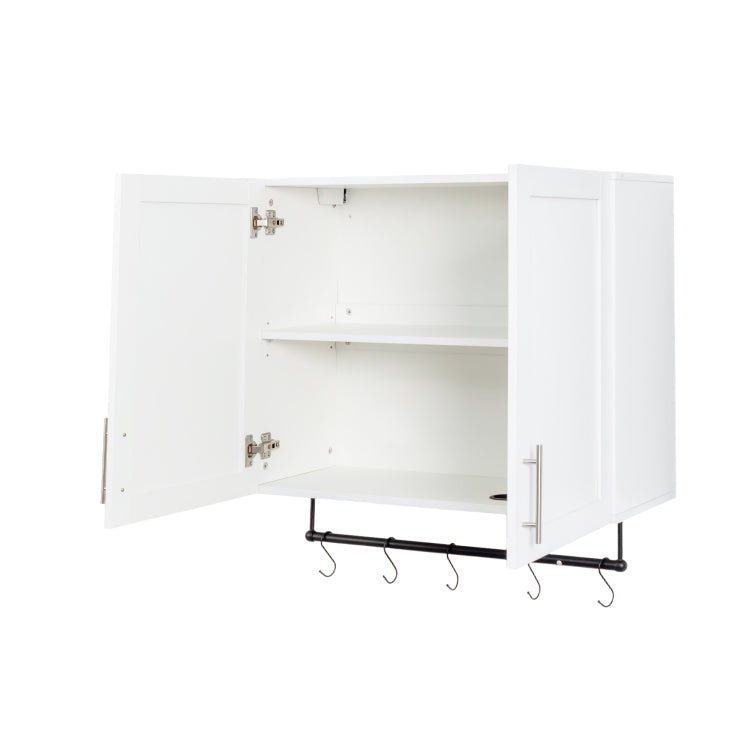 Bathroom Wall Cabinet With Adjustable Shelf, Towel Bar, 5 Hooks, Over The Toilet Storage Cabinet For Bathroom, Kitchen, White