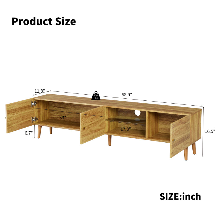 70 Inch Mid Century Modern Tv Stand, Tv Stand With Storage, Entertainment Center For Living Room Bedroom, Tv Media Console