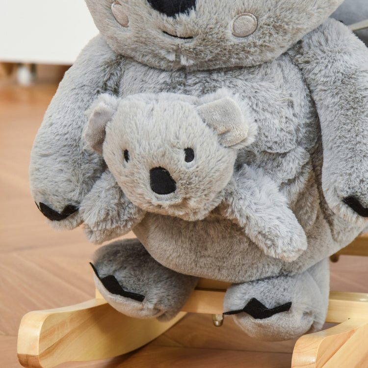 Qaba Kids Ride On Rocking Horse, Koala Shaped Rocker With Realistic Sounds For Children 18 36 Months, Gray