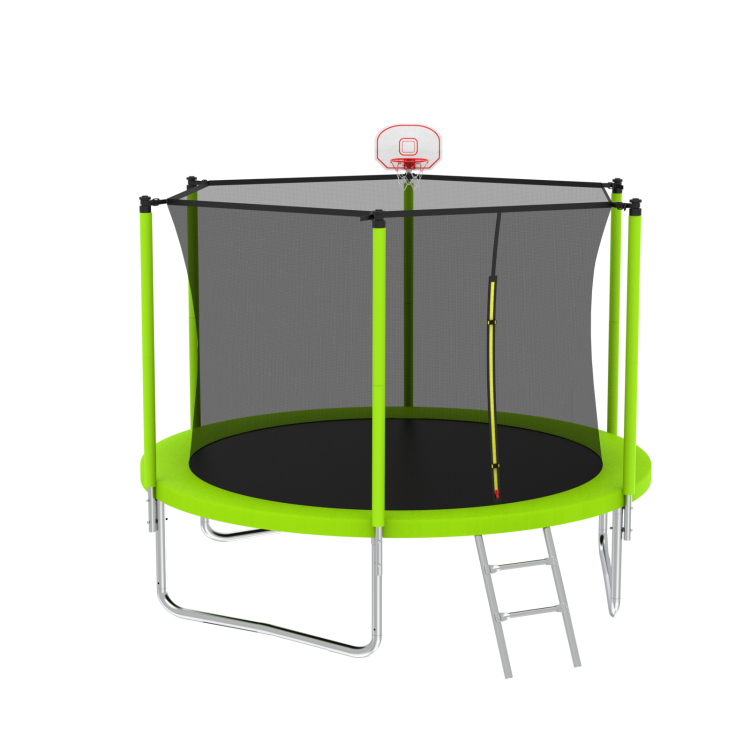 10Ft Trampoline For Kids, Basketball Hoop And Ladder, Outdoor Kids Trampoline With Safety Enclosure,Fast Assembly For Backyard Fun,Astm Approved