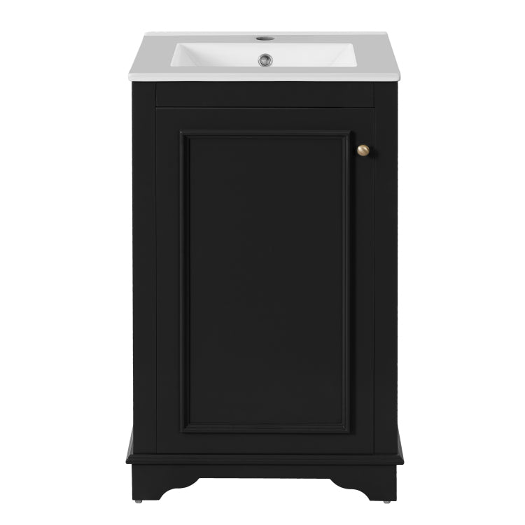 20 Inch Bathroom Vanity With Ceramic Sink, Freestanding Single Vanity Set With Soft Closing Door, Adjustable Shelf, Modern Style, Black